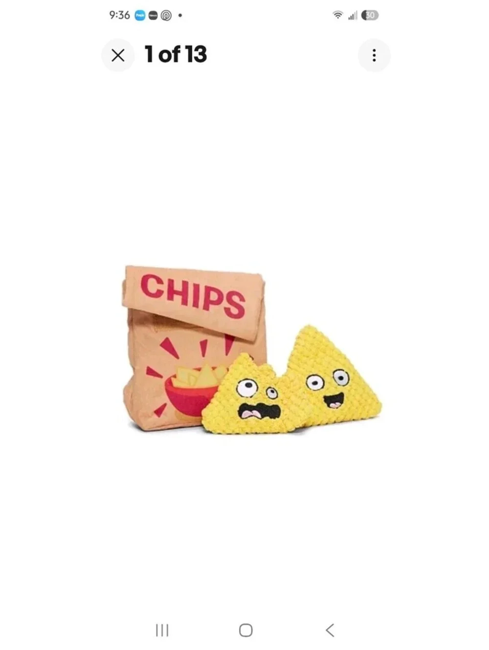New Bark Box  A-Maize-Ing Corn Chips  3 Pc. Dog Toy 2 Corn Chips & Bag 0-20 Lb
